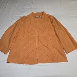 Chicos 2 Blazer Open Front Jacket Linen Blend Womens Orange 3/4 Sleeve Artsy EUC